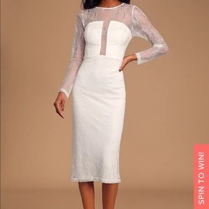 Lulu’s Powerful Heart White Lace Midi Dress